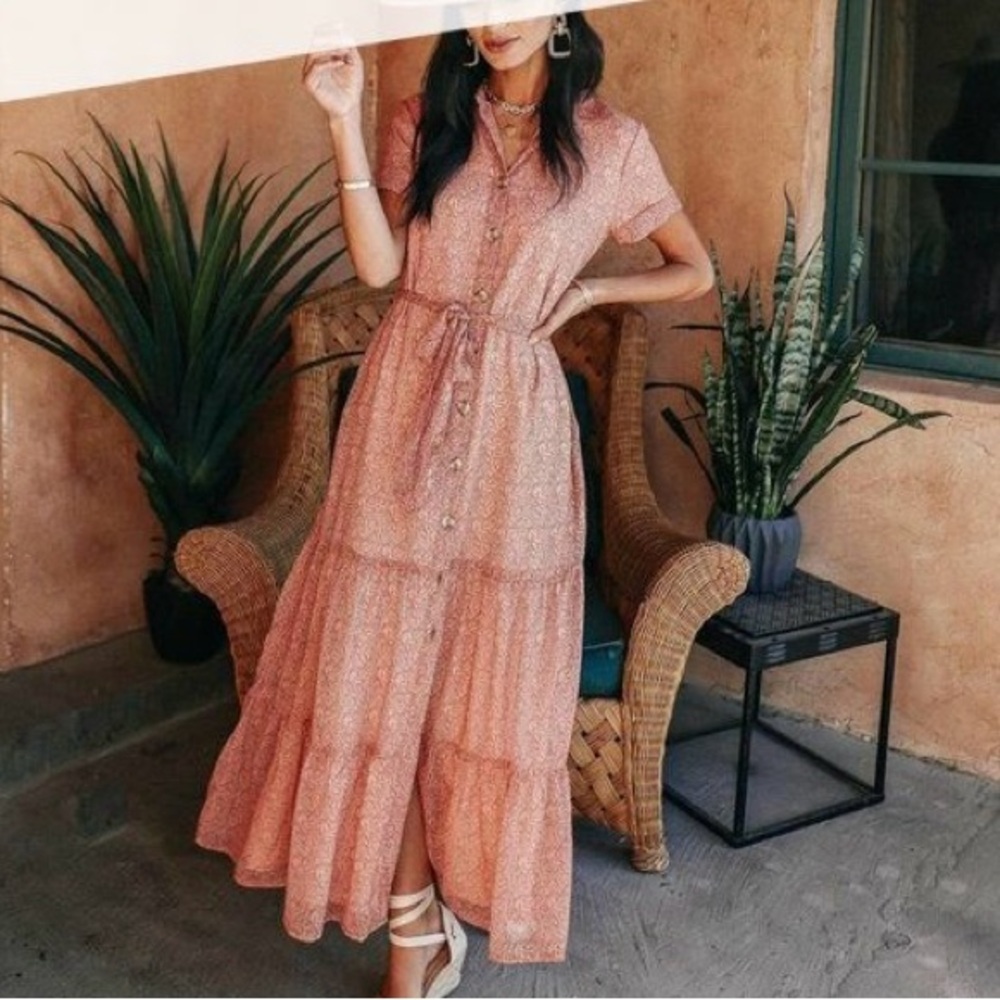 NWOT Bohme Marta Button Front Dress in Coral. Size Medium